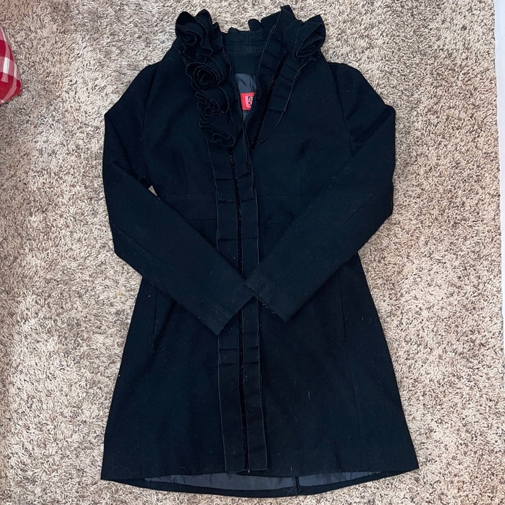 Black Floral Breasted Coat